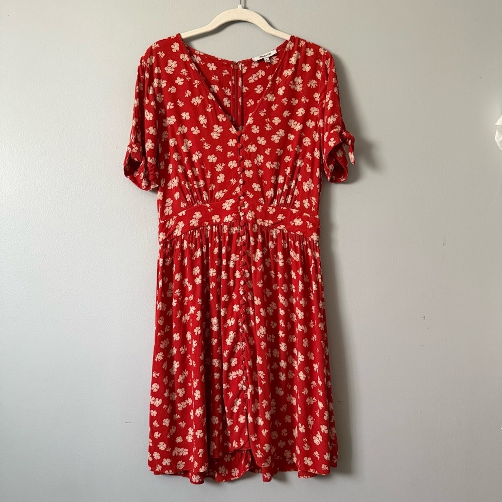 Madewell Button-Front Tie-Sleeve Retro Dress in Happy Hibiscus